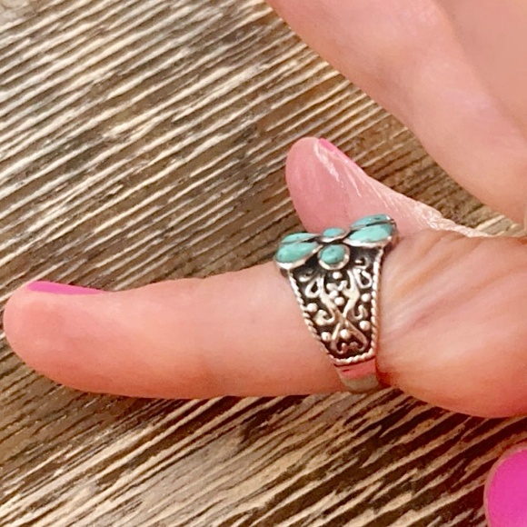 NEW - Turquoise & Sterling Silver Teardrop Bezel-Cut Ring - 6 1/2 - Picture 4 of 15